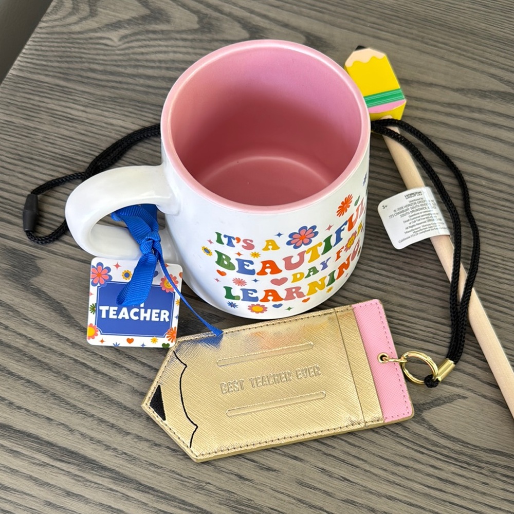 Colorful Teacher Mug and Accessories Set (great teacher appreciation gift)